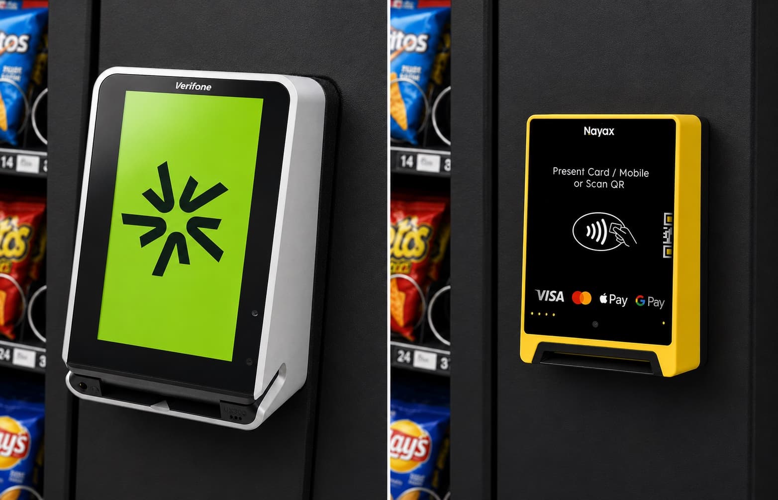 Verifone- und Nayax-Kartenterminal am G-Snack Budget SandenVendo: kontaktlos zahlen mit Karte, Apple Pay und Google Pay